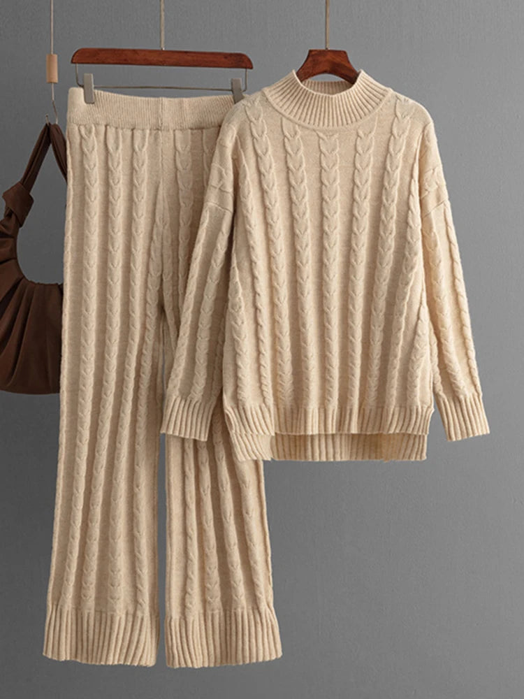 Vintage Knit Sweater + Wide Leg Pants Set