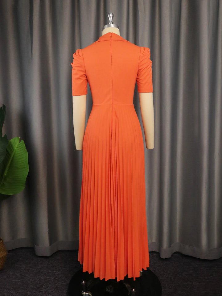 Plus Size V Neck Orange Dress: Long Prom, Office, Cocktail Event Outfit - 142cm Length, 28cm Sleeve