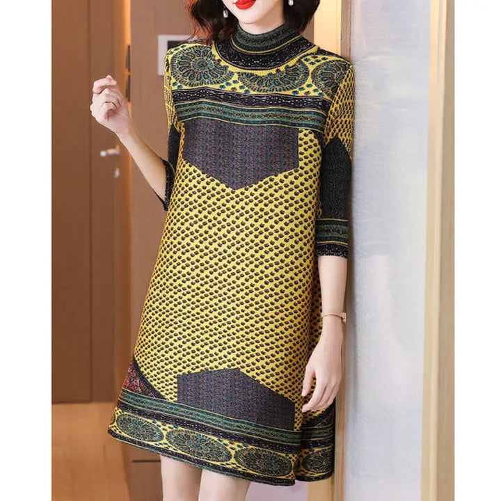 2023 Spring/Summer Vintage Oversized Dress - Printed & Pleated