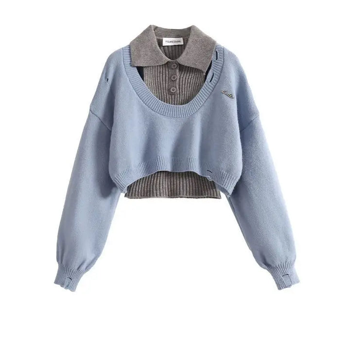 Women's Knitted Sweater Polo Neck Set