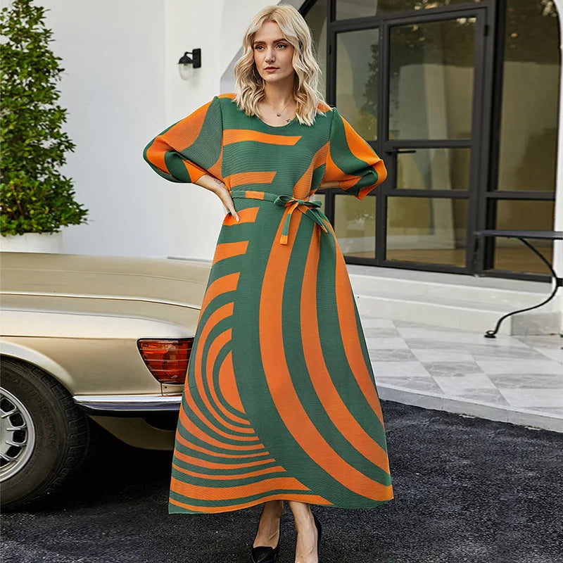 2023 Summer Pleated Dress | Loose Fit Long Round Neck Beach Dress