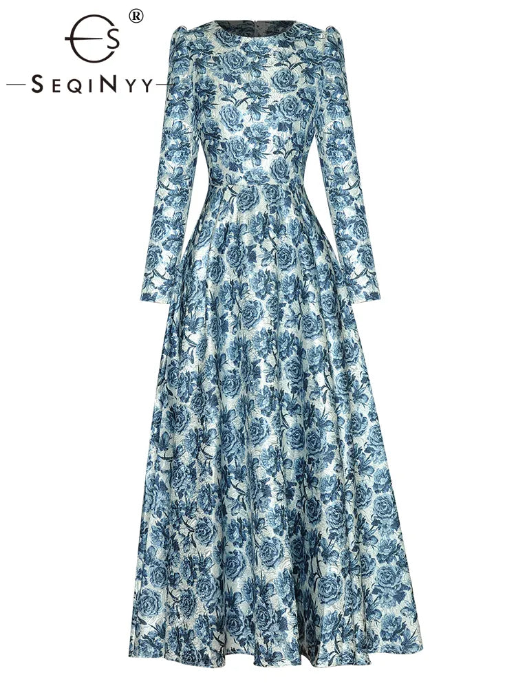 Elegant A-Line Midi Dress for Women - Vintage Jacquard Flowers - Fast Shipping