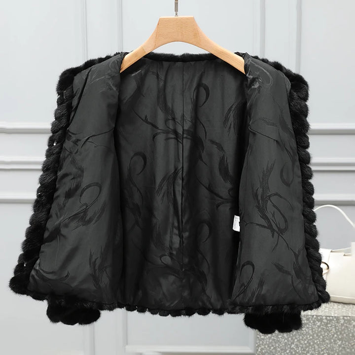 2022 Real Mink Fur Jacket Women Stand Collar Short Clothes Women Winter 100% Natural Mink Fur Long Sleeves Outerwear 6XL 7XL