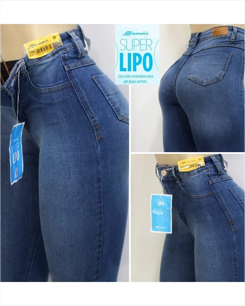 Get the Perfect Fit with Sawary High Waist Jeans - Super Lipo Spandex, Ultimate Waist to Hip Ratio, Zipper Included!