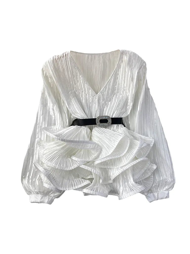 2023 Summer Fashion: Elegant Ruffle Blouse with Lantern Sleeves for Women - XFPV Y2k