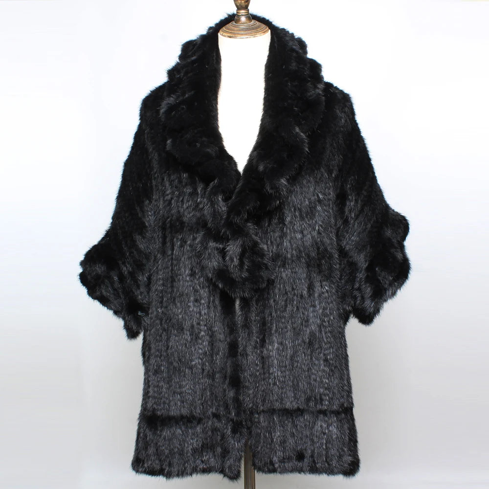 Winter Women's Real Mink Fur Shawl