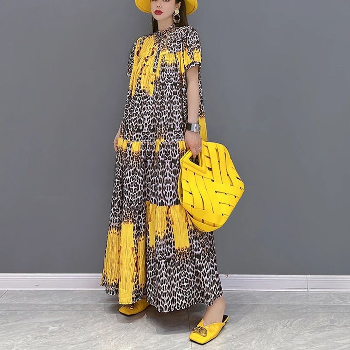 Korean Style Leopard Print Boho Dress - Loose Fit Summer Fashion for Women - JJXD071