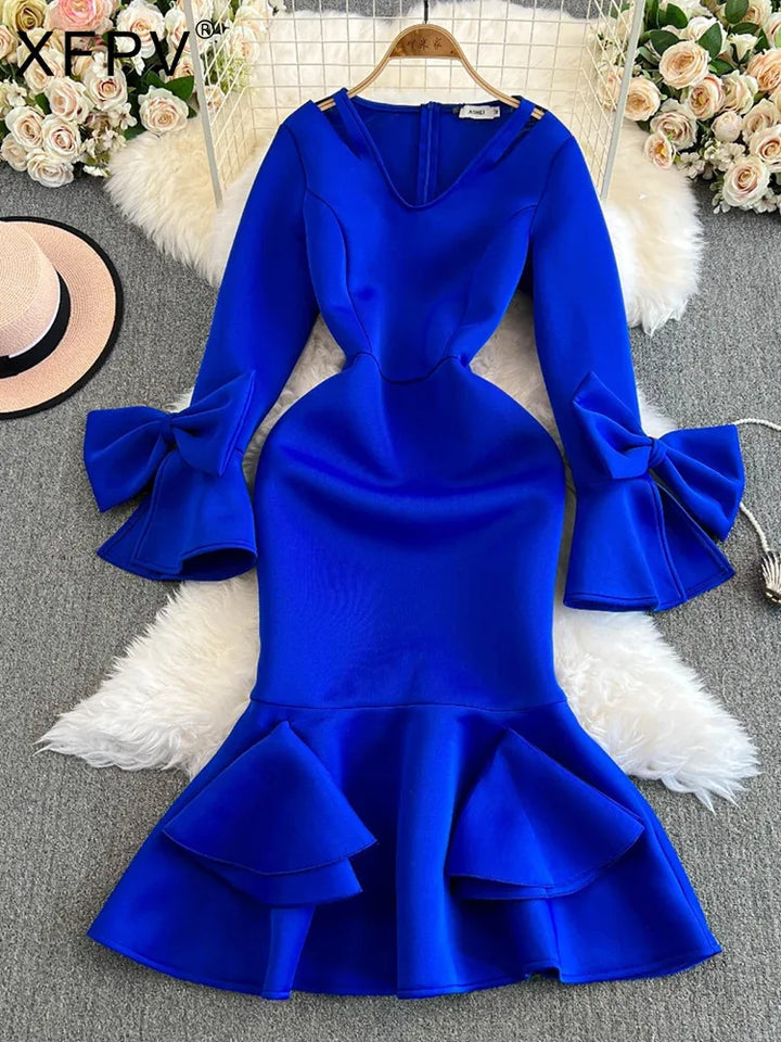 XFPV Women's Elegant Ruffled Dress - Autumn 2024