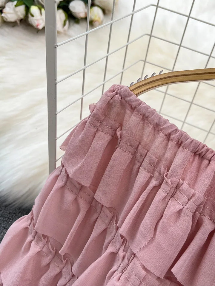 Chic Ruffled A-Line Dress - High Waist, Slash Neck, Spring/Summer 2024 - XFPV Women