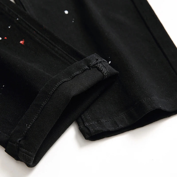 Men's Black Denim Jeans with Hole Design