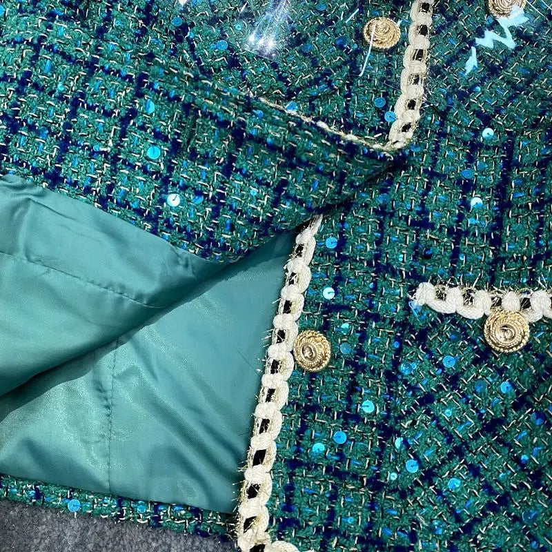 Elegant Vintage Tweed Suit Set - Green Winter Party Outfit