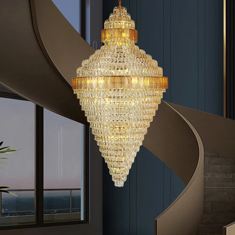 Post-modern Villa Duplex Crystal Lamp Spiral Staircase Long Chandelier Hollow High Living Room Headlamp Light Luxury Chandelier