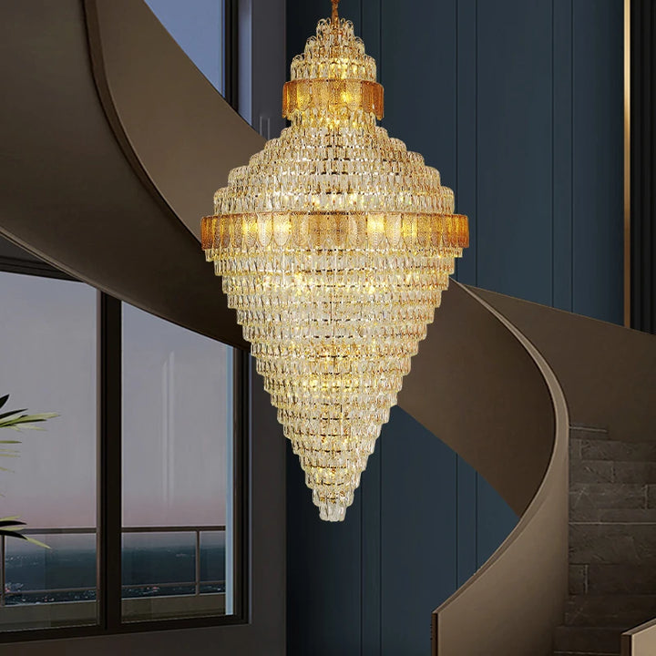 Post-modern Villa Duplex Crystal Lamp Spiral Staircase Long Chandelier Hollow High Living Room Headlamp Light Luxury Chandelier