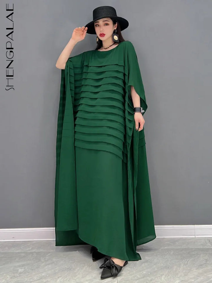 2024 Spring SHENGPALAE Bat Shirt Dress for Women - Stripe Loose Dress with O-Neck and Mid-Length