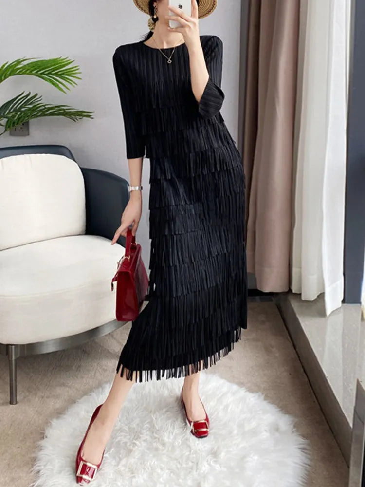 Luxury Pleated Tassel Dress - Spring 2024 Collection