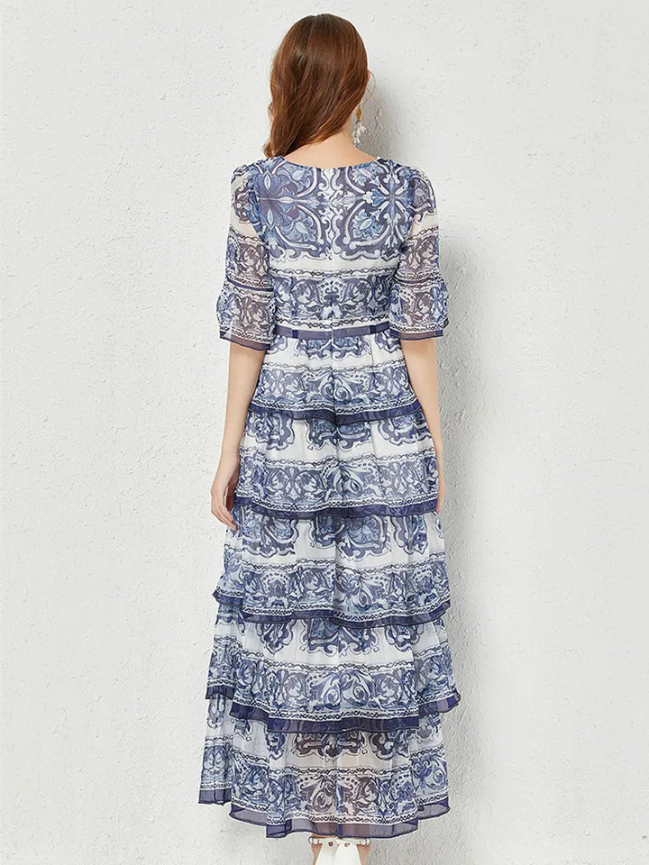 Stunning Blue and White Porcelain Print Maxi Dress - Limited Stock!