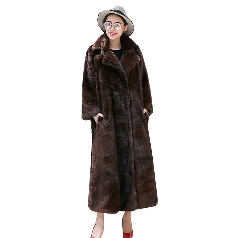 Luxury Long Mink Faux Fur Jacket