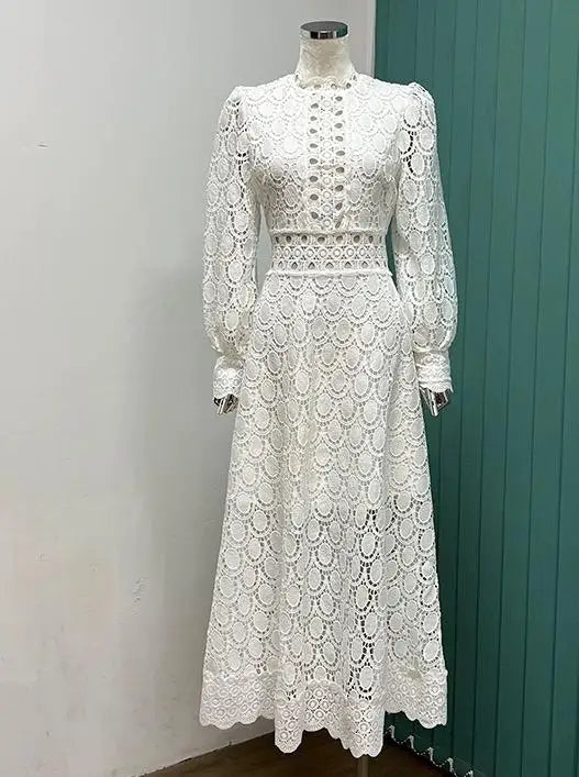 Elegant White Lace Party Dress - 2024 Spring Collection