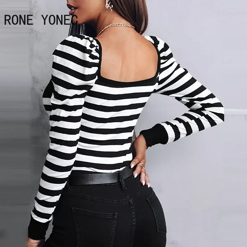 Upgrade Your Style with Women's Striped Bodycon Knit Top - Perfect Fit Guaranteed!