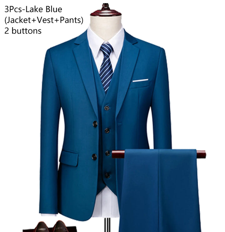 Elegant 3-Piece Men's Wedding Suit Set - Luxury Business Formal Blazers, Vest, and Pants - Free Shipping