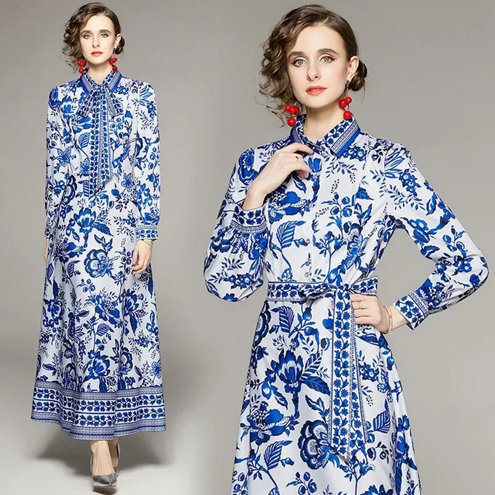 Vintage Floral Print Maxi Dress - Elegant A-line for Women's Party & Vacation