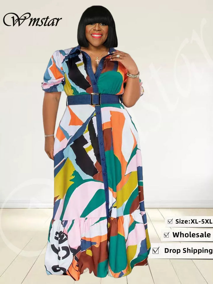 Stylish Plus Size Maxi Dress - Summer Print Patchwork - Wholesale Dropshipping