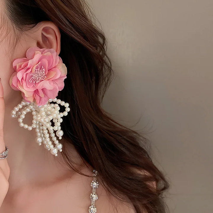 Bohemian White Pink Flower Earrings