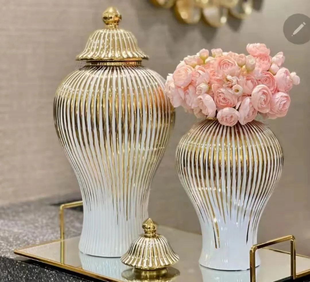 Ceramic Light Electroplated General Cans Flower Vase Crafts Decorative Decorative Storage Tanks with Soft