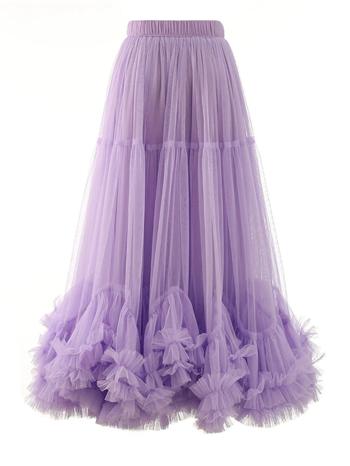 [EAM] High Elastic Waist Purple Mesh Skirt
