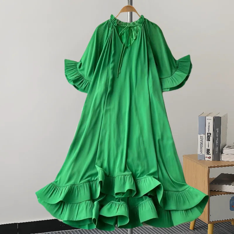 GVUW A Line Dress V Neck Flare Sleeve