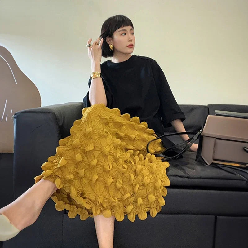 2023 Fall New Design Miyake Straight Skirt - Yellow Durian Pleated, One Size