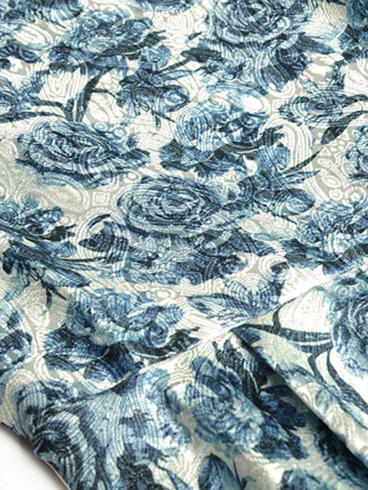 Elegant A-Line Midi Dress for Women - Vintage Jacquard Flowers - Fast Shipping