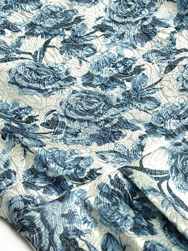 Elegant A-Line Midi Dress for Women - Vintage Jacquard Flowers - Fast Shipping