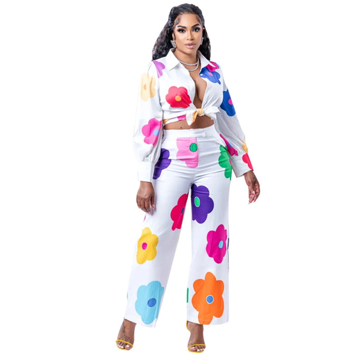 Upgrade Your Office Look with Elegant Floral Print 2-Piece Set - Blouse & Wide Leg Pants
