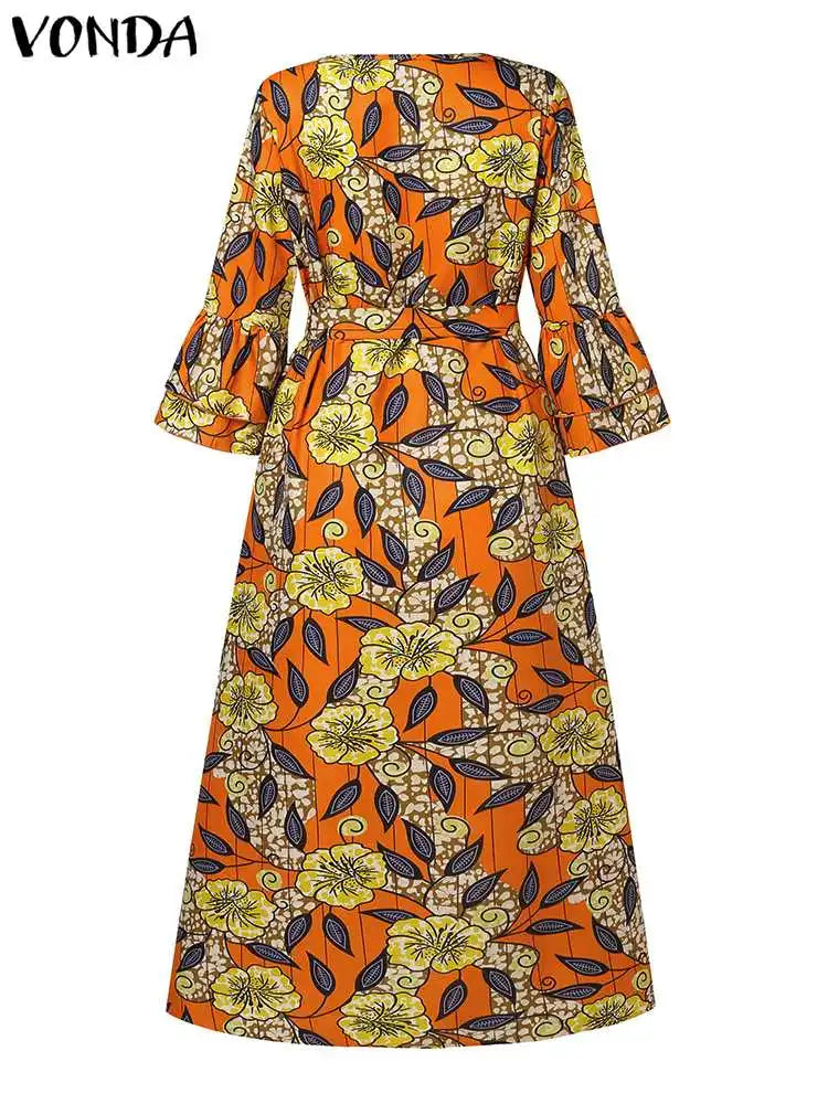 Bohemian Floral Maxi Dress - V-Neck, Long Sleeve, Ruffled, Vintage Style - 2024 Fashion
