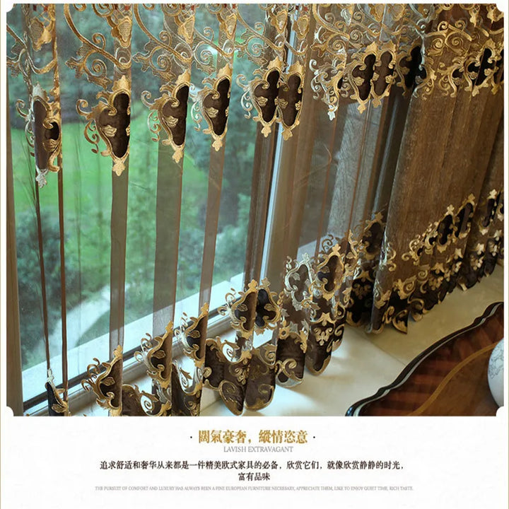 European luxury King Queen brown embroidered gold curtains for the living room with the sheer luxury hotels suitable for bedroom