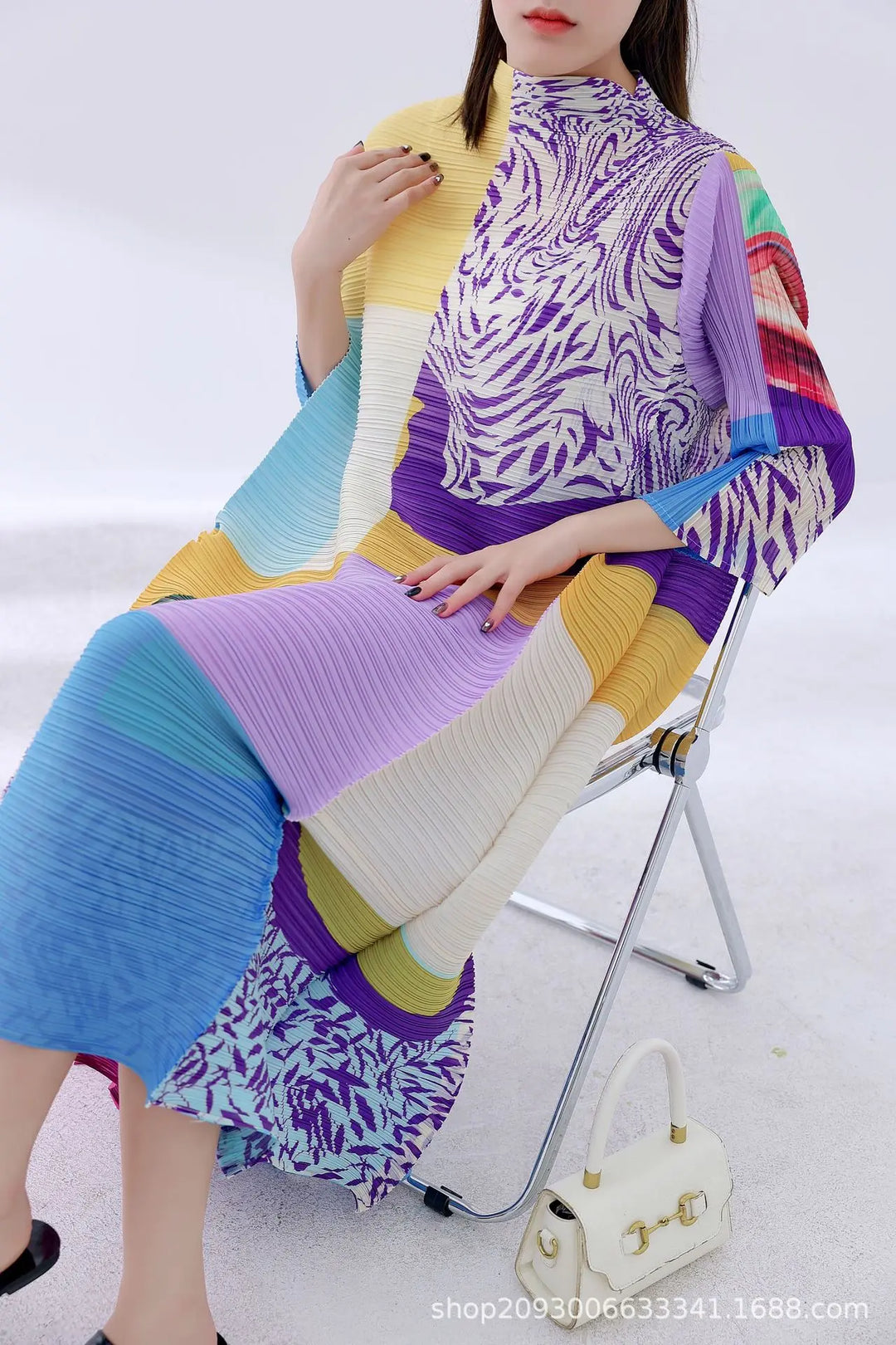 Luxury Miyake Geometric Printed Dress - Spring 2023