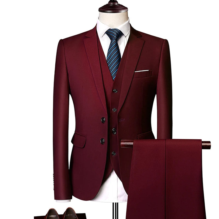 Men's 3-Piece Slim Fit Suit Set for Business, Formal, or Wedding - Jacket, Vest, and Pants