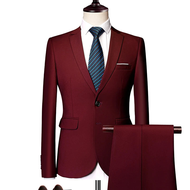Men's 3-Piece Slim Fit Suit Set for Business, Formal, or Wedding - Jacket, Vest, and Pants