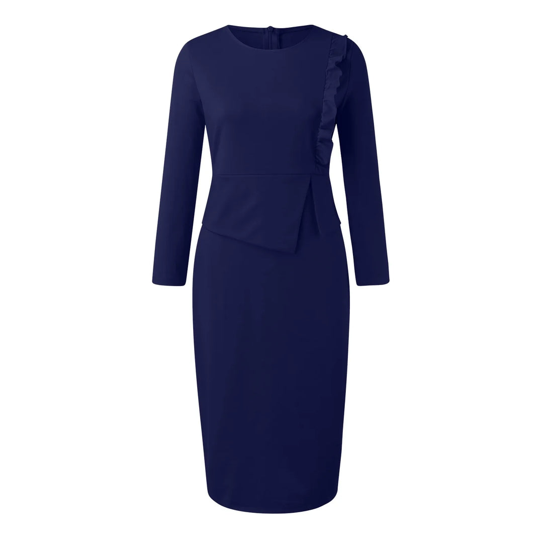 Elegant Ruffle Sleeve Midi Pencil Dress - Perfect for Work or Cocktail Parties