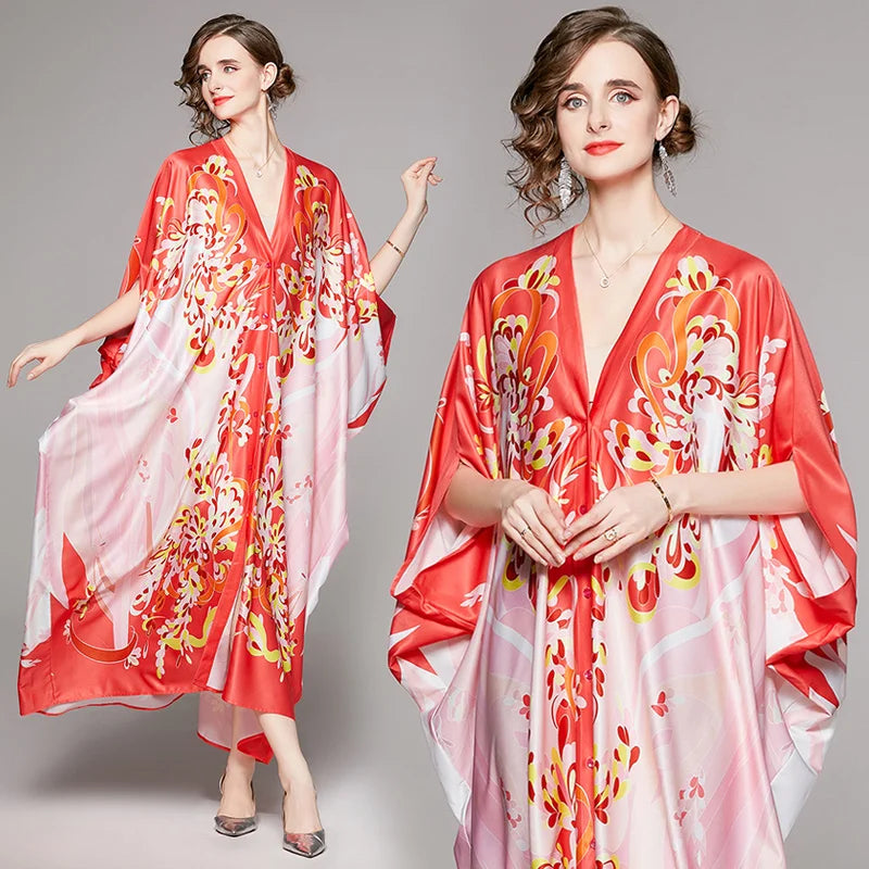 Vintage Floral Print Maxi Dress - Elegant A-line for Women's Party & Vacation