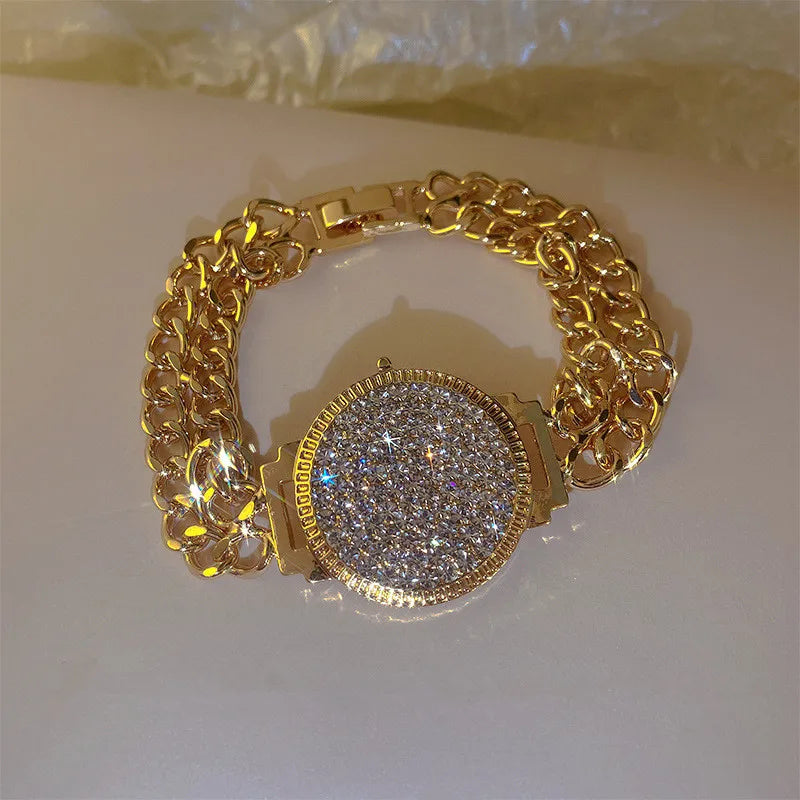 Sparkling Rhinestone Dial Bracelet - Luxurious Gold Plated Gift for Women