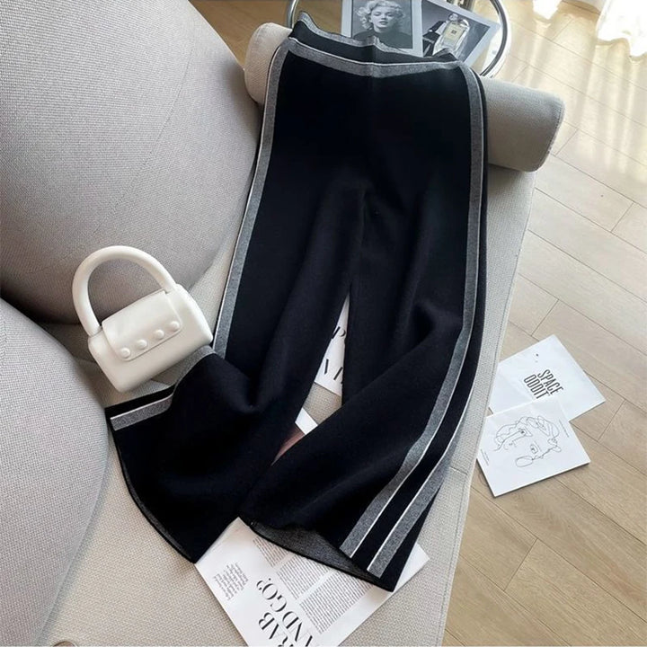 Loose Casual Striped Tracksuit Long Sleeved Sweatshirts Tops Conjunto High Elastic Waist Wide Leg Pants Suit Women Korean Sets