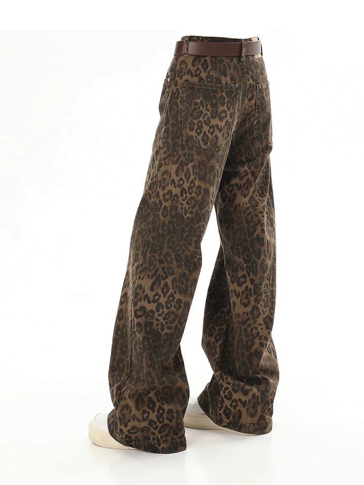 Get Ready to Roar in These Y2K Leopard Print Jeans - Perfect for Streetwear!