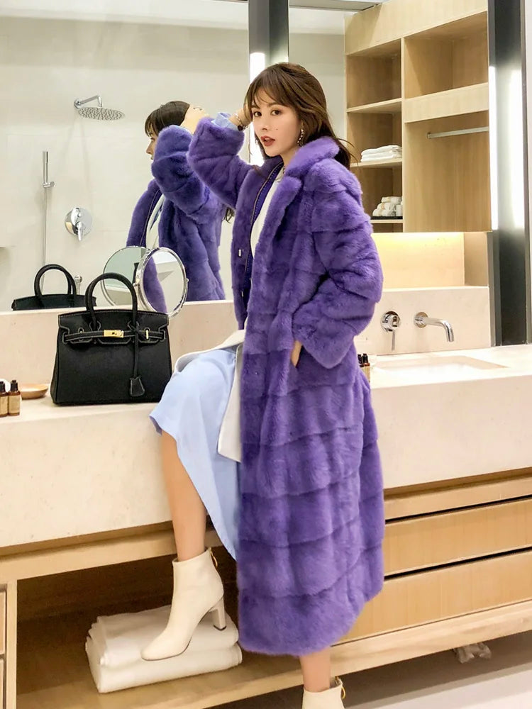 2023 New Fashion Coat Real Mink Whole Fur Women Coat Jacket Long mink fur coat Winter Thick Warm Female Mink Fur Jacket