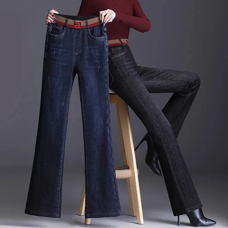 Vintage High Waist Flare Jeans - Warm & Stylish Denim for Women
