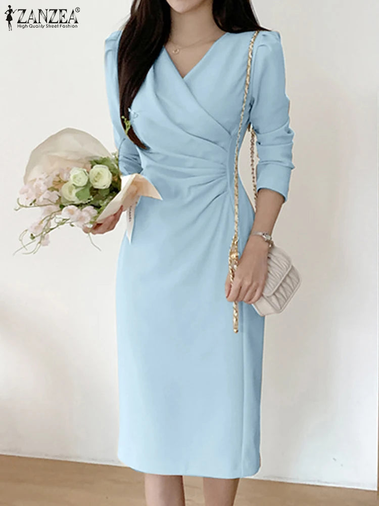 Elegant V-Neck Midi Dress - ZANZEA Spring Collection