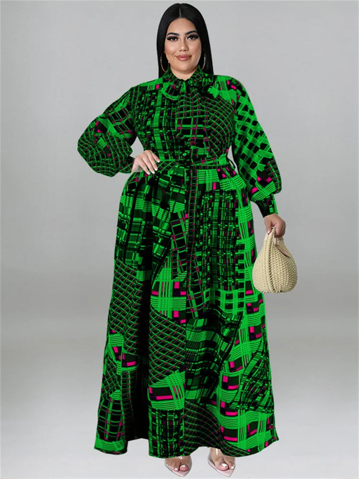 Vintage Plus Size Fall Dress with Belt and Big Hem - Wholesale Dropshipping