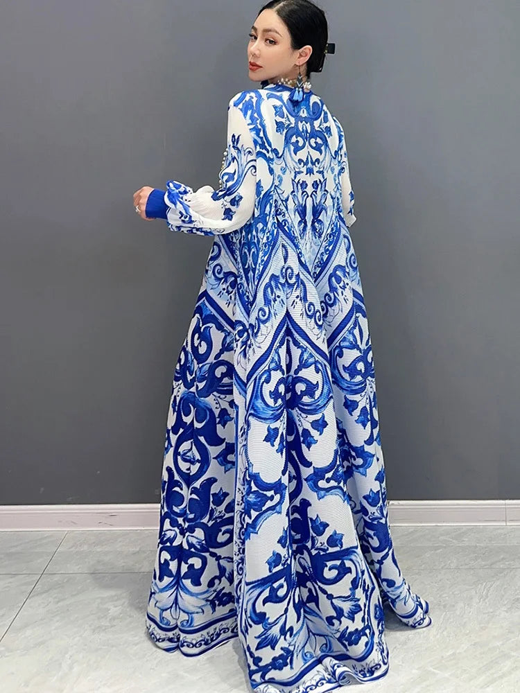 Stunning National Porcelain Print Dress - SHENGPALAE 2024 Collection