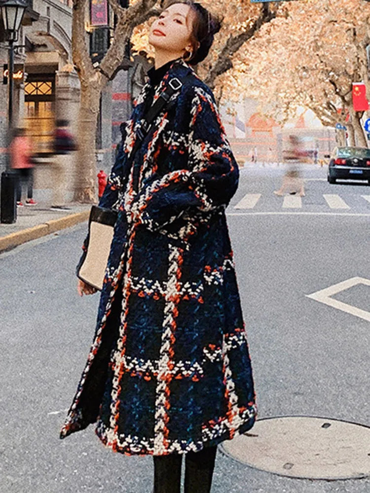 LANMREM Vintage Plaid Woolen Coat - Double Breasted, Fall/Winter 2023, Plus Size - 2AA2007
